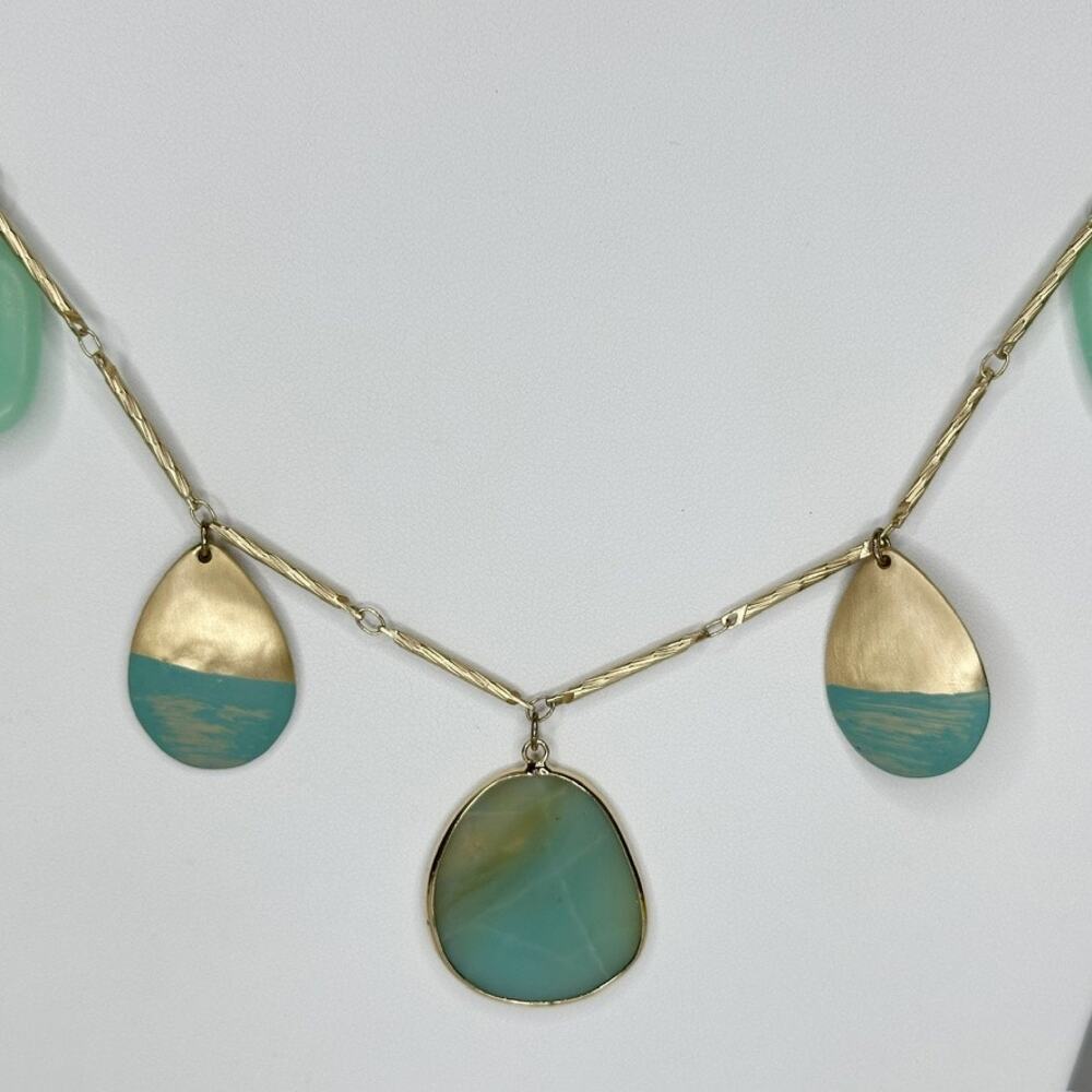 Chico's Teal Green Charm Dangle Gold Tone Necklace ✨ - Picture 4 of 11